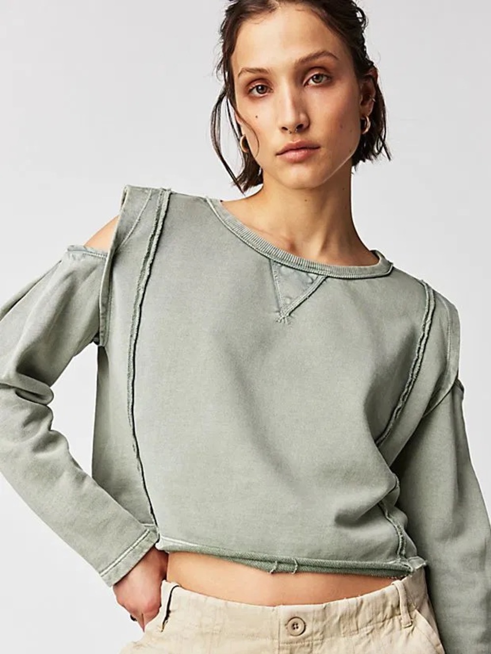 FREE PEOPLE DAVIS COLD SHOULDER PULLOVER SWEATSHIRT SIZE LARGE